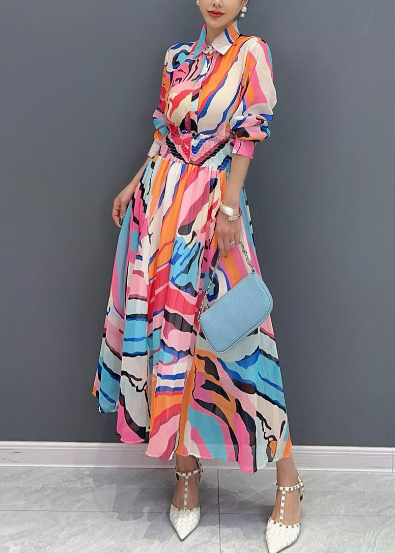 Fine Peter Pan Collar Print Chiffon Two Pieces Set Fall AO1058