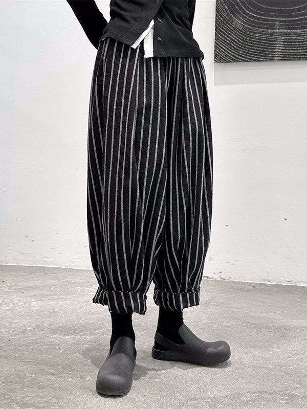 Split-Joint Harem Cool Pants Striped High-Waisted Pattern
