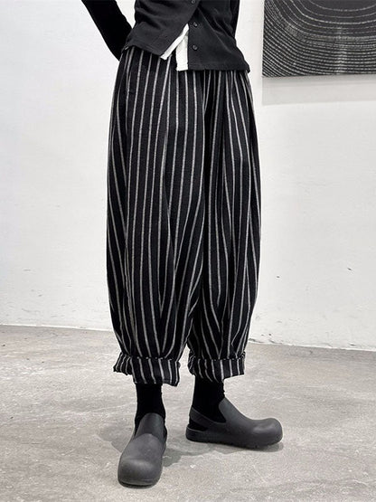 Split-Joint Harem Cool Pants Striped High-Waisted Pattern