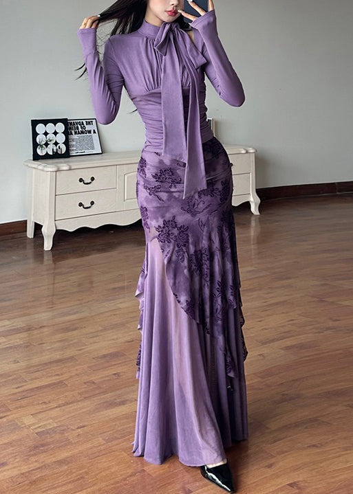 Tulle Skirts Purple Tops Novelty And Lace Patchwork Up Two-Piece