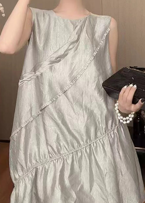 Sleeveless O Dress Neck Solid New Cotton Mid Grey