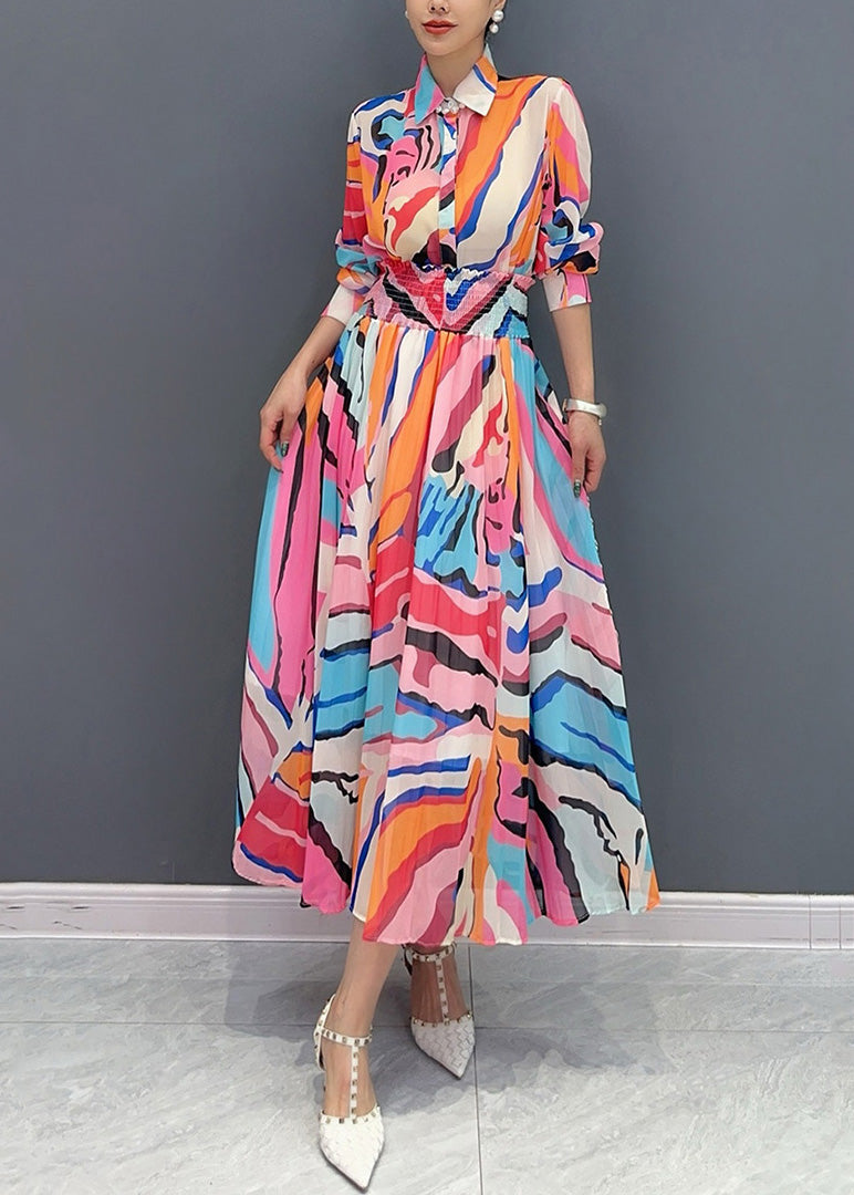 Fine Peter Pan Collar Print Chiffon Two Pieces Set Fall AO1058