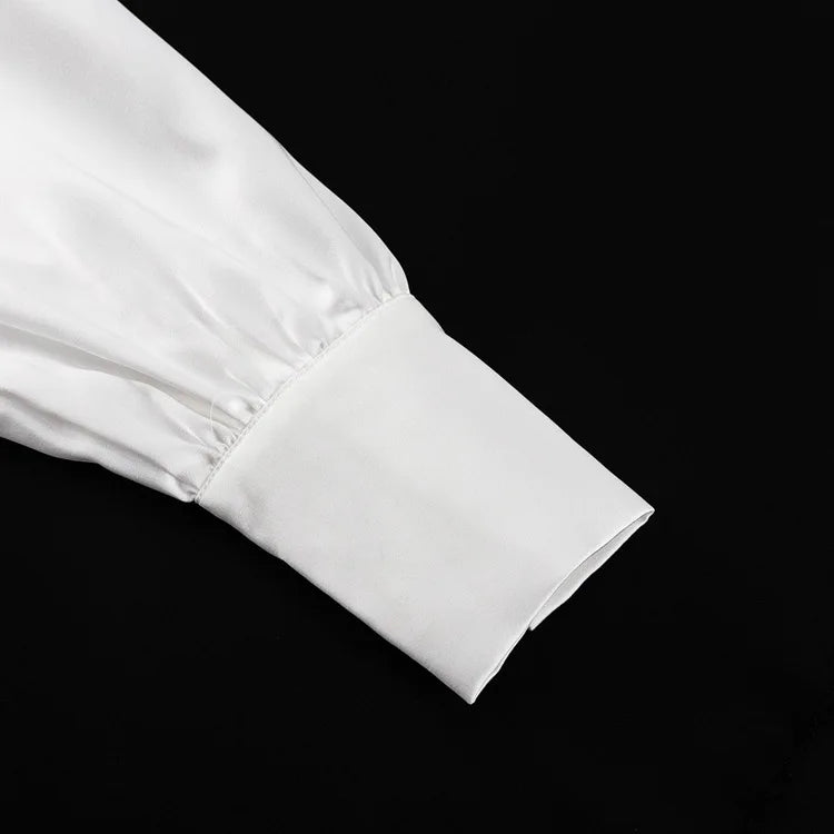 Satin Off Tie Top Sleeve Party Long Shoulder Lapel White with