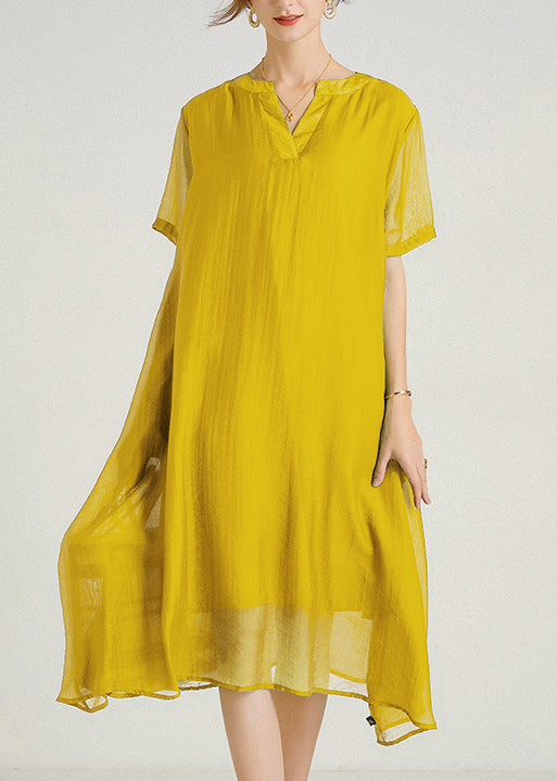 Size Summer Cotton Plus Dresses V Neck Women Green