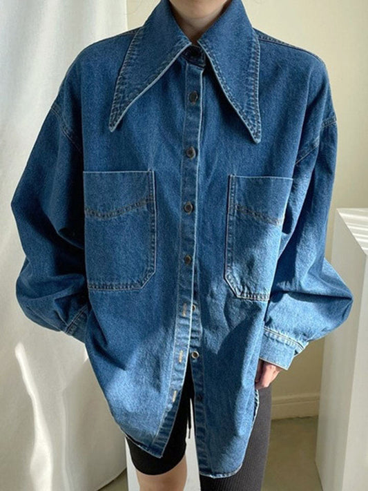 Long Peter Pockets Pan Sleeve Single-breasted Loose Urban Collar