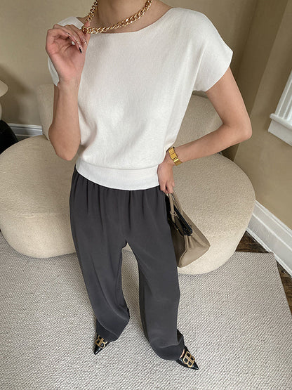 Pink Sleeve Top Short Knit Boat Loose Neck Stylish