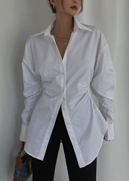 Casual Blouse Cinched Cotton White Spring Tops
