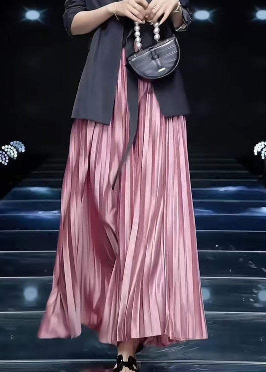 Loose Skirts Cotton Solid Spring Pink Wrinkled