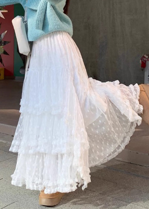 White Skirts French Ruffled High Lace Waist Spring