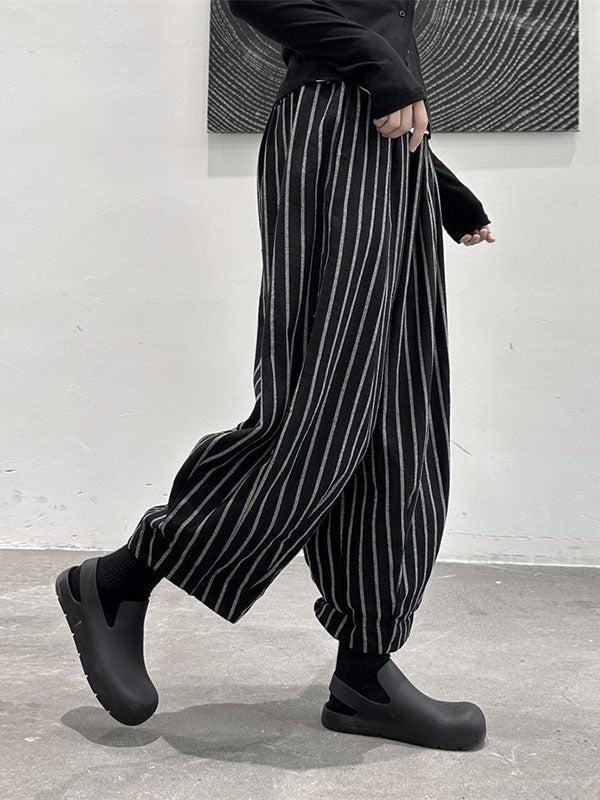 Split-Joint Harem Cool Pants Striped High-Waisted Pattern
