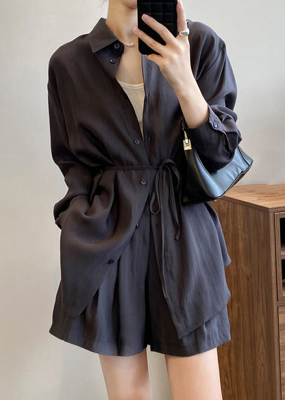 Spring Button Gray Peter Dark Silk Pan Solid Collar Two-Piece Set