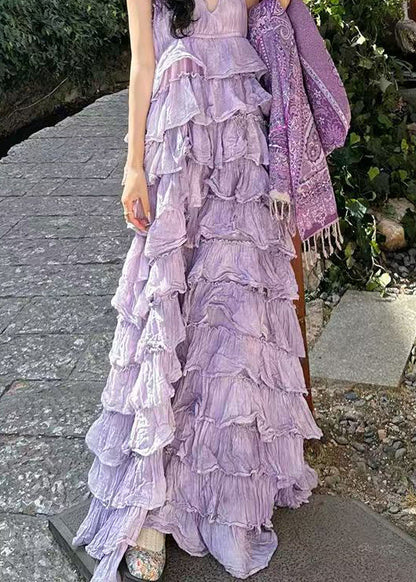 Dresses Maxi Sexy Neck Sleeveless Cotton Purple V Backless