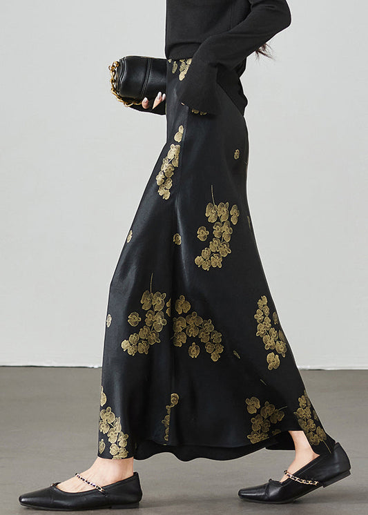 Print New Waist High Summer Skirt Silk Black