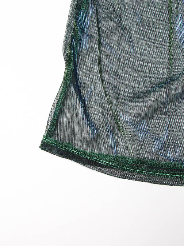 Denim Shiny Waisted Skirt A-Line Green Belted Chic High Tulle