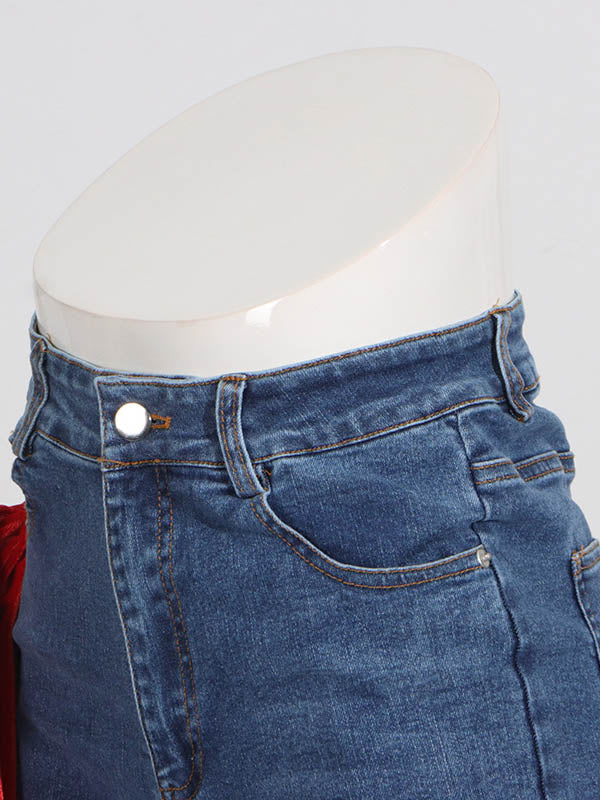 Red Chic Tied Straight Jeans High Waist Buttoned