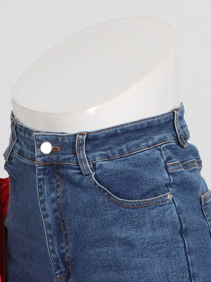 Red Chic Tied Straight Jeans High Waist Buttoned