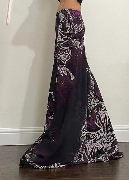 Purple Print Spring Bohemian Draping Line A Skirt