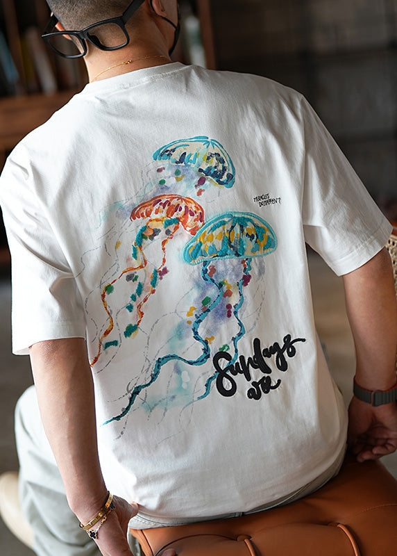 Men T Graphic Shirts Embroideried Style White American Cotton