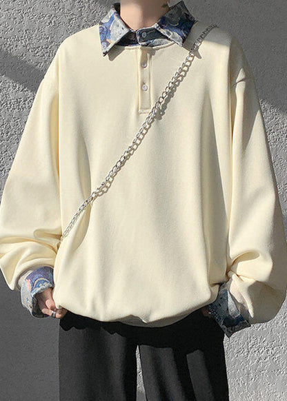 Apricot Woolen Peter Two False Pan Pieces Button Mens Sweatshirt