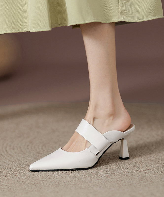 Pointed Apricot Faux Slide High Leather Heels Toe Fine Sandals