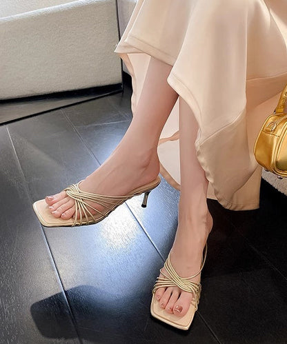 Toe Apricot Sandals Slide Faux Leather Splicing French Peep