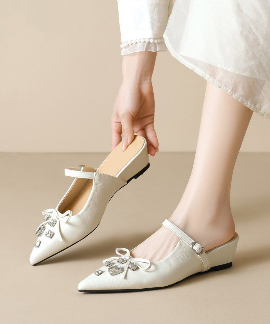 Pointed Apricot Splicing Slide Toe Sandals Faux Leather Zircon