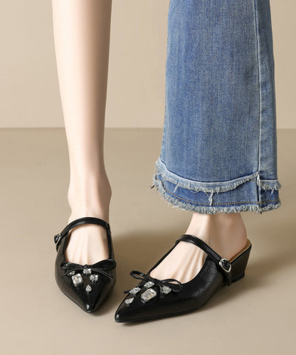 Pointed Apricot Splicing Slide Toe Sandals Faux Leather Zircon