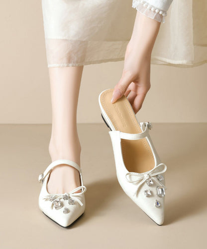 Pointed Apricot Splicing Slide Toe Sandals Faux Leather Zircon