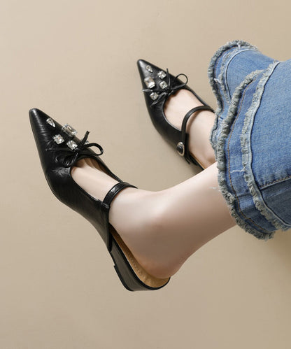 Pointed Apricot Splicing Slide Toe Sandals Faux Leather Zircon