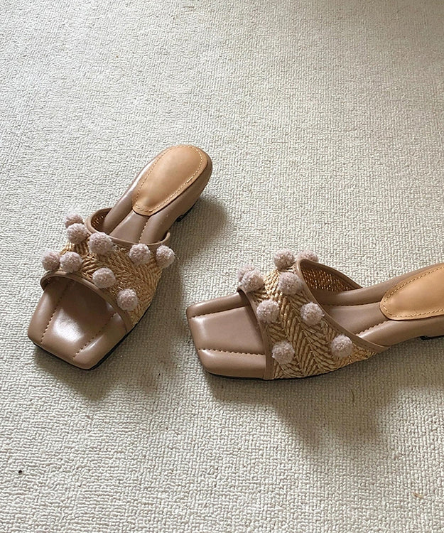 Fuzzy Apricot Peep DDecorated Ball Sandals Wedge Slide Splicing