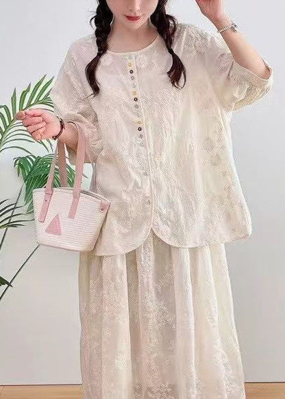Shirt Oversized Apricot Jacquard Summer Cotton
