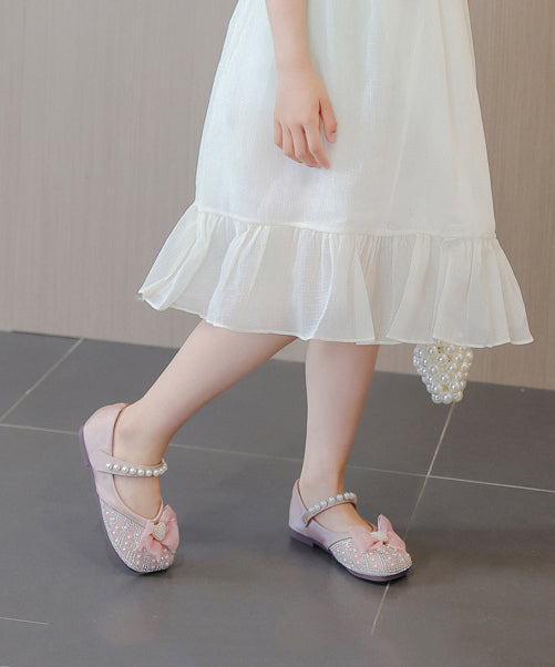 Kids Bead Shoes Buckle Zircon Apricot Flat Nail Feet Girls Strap