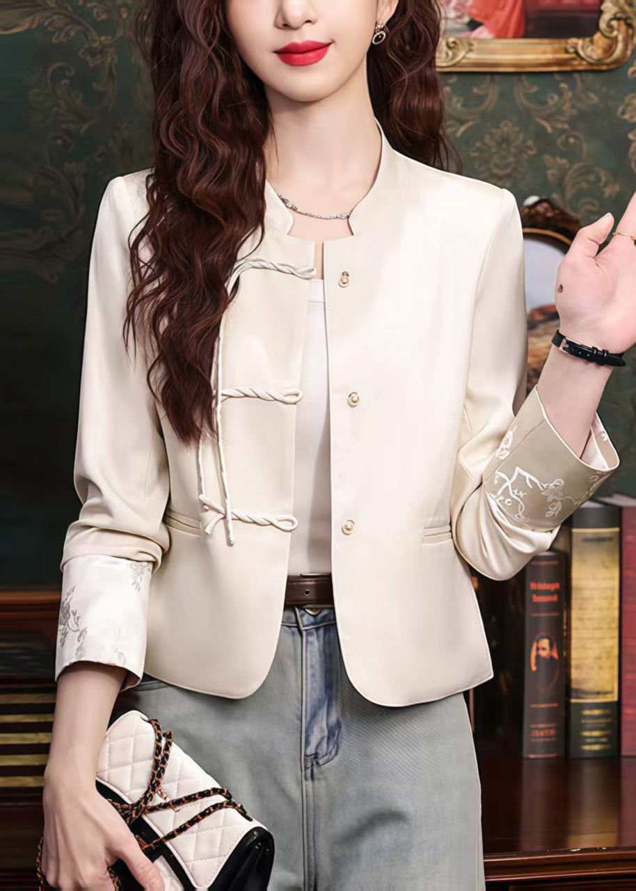 Apricot Silk Coats Tasseled Mandarin Collar Spring YJ045
