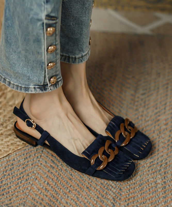 Sequined Apricot Tassel Sandals Water Suede Splicing