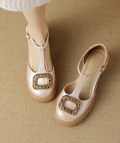 Zircon Chunky Sandals Apricot Heels Hollow Splicing Out