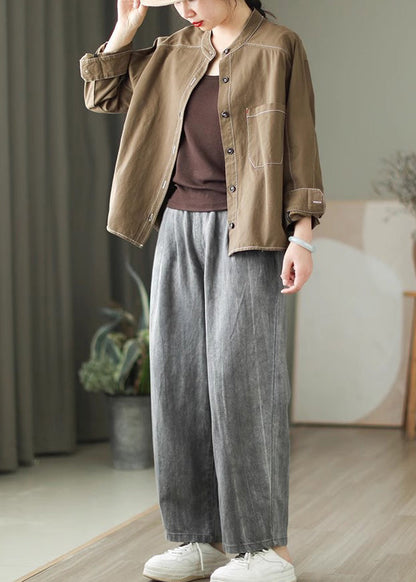 Army Green Cotton Shirt Tops Oversized Spring TM019