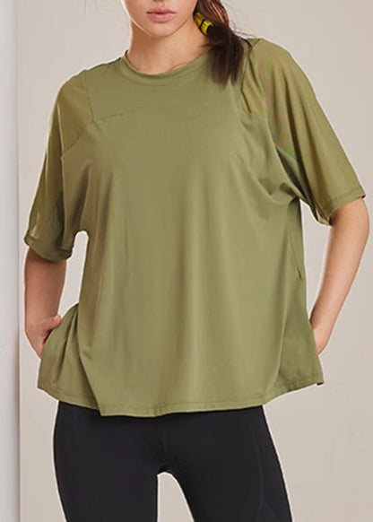 Yoga Tops Summer Army Side Green Open Patchwork