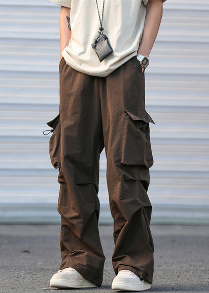 Army Casual Cotton Pants Pockets Drawstring Men Summer Green