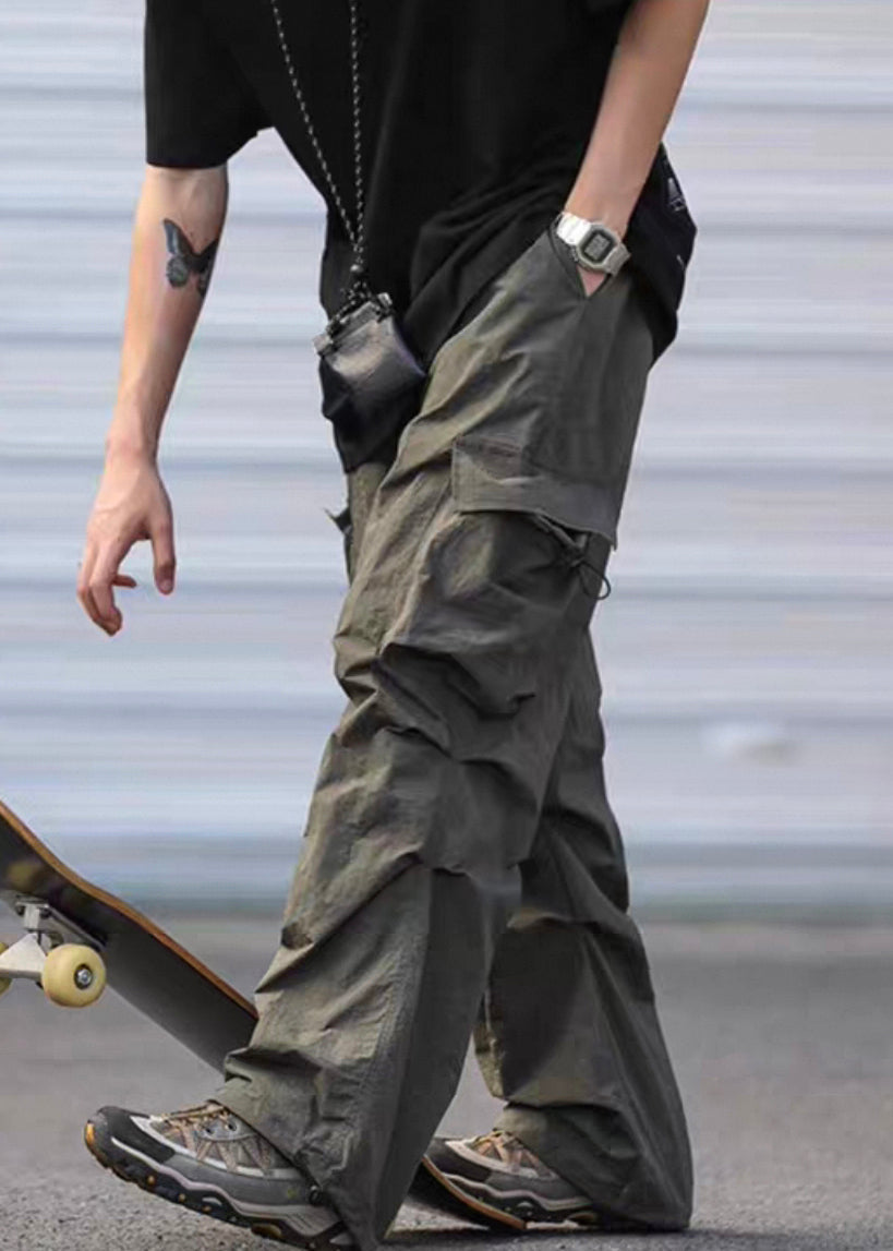 Army Casual Cotton Pants Pockets Drawstring Men Summer Green