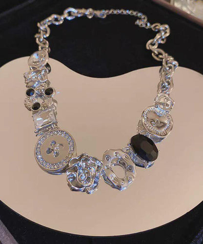 Gratuated Art Zircon Bead Necklace Alloy Button