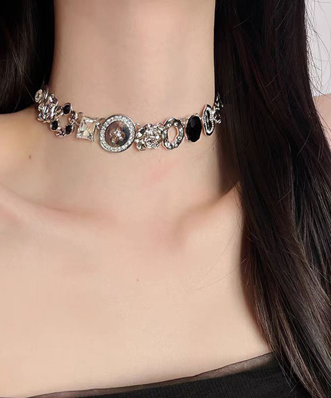 Gratuated Art Zircon Bead Necklace Alloy Button