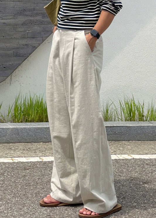 Pants Mens Linen Art Summer Solid Pockets Apricot