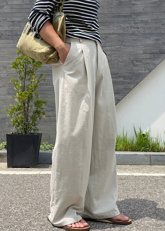 Pants Mens Linen Art Summer Solid Pockets Apricot