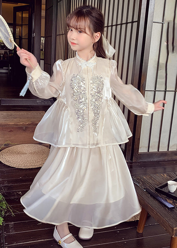 And Silk Two Shirts Kids Maxi Skirts Art Apricot Sequins Button