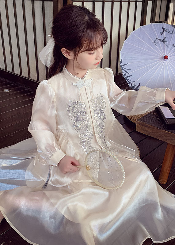 And Silk Two Shirts Kids Maxi Skirts Art Apricot Sequins Button