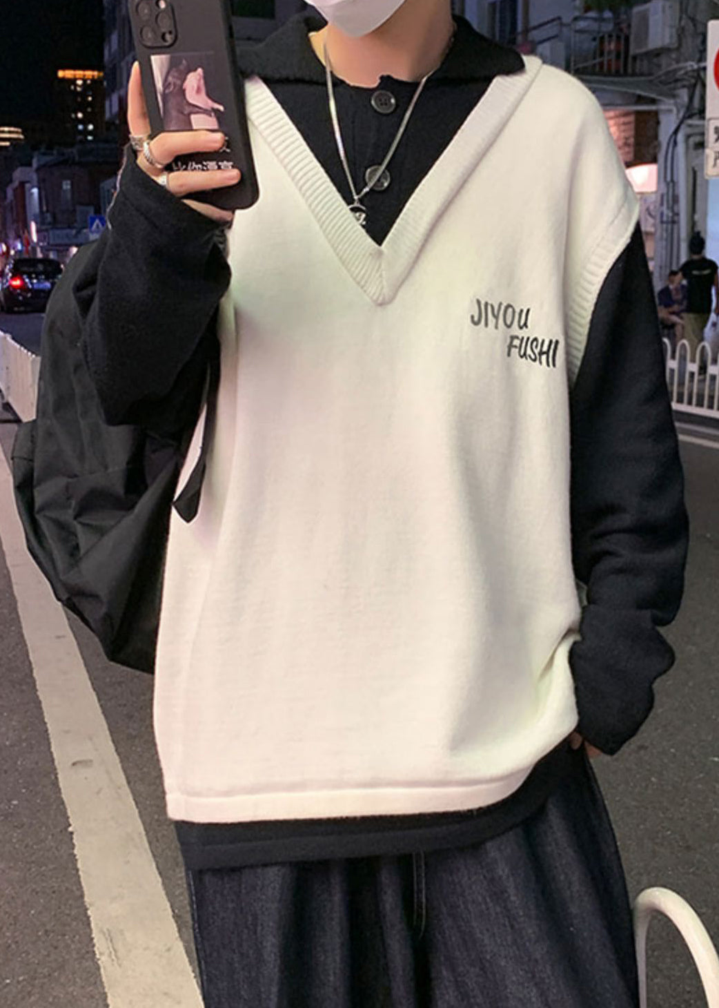 Embroideried Knit Men Art Patchwork Cozy Sweater Spring Beige