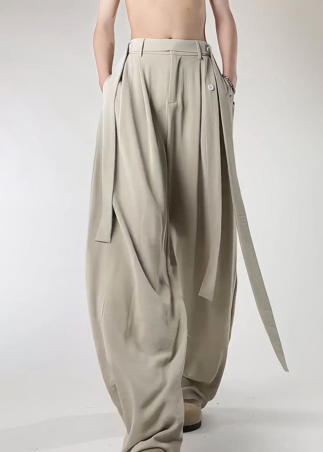 Beige Men Original Pockets Ice Pants Design Art Silk Summer