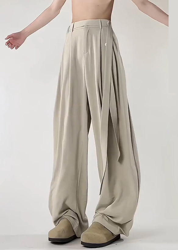 Beige Men Original Pockets Ice Pants Design Art Silk Summer