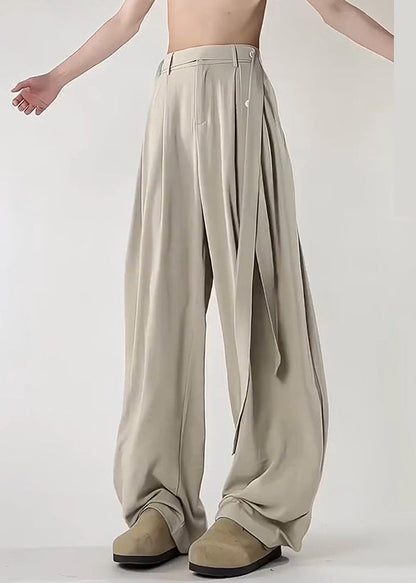 Beige Men Original Pockets Ice Pants Design Art Silk Summer