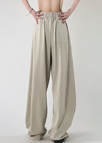 Beige Men Original Pockets Ice Pants Design Art Silk Summer